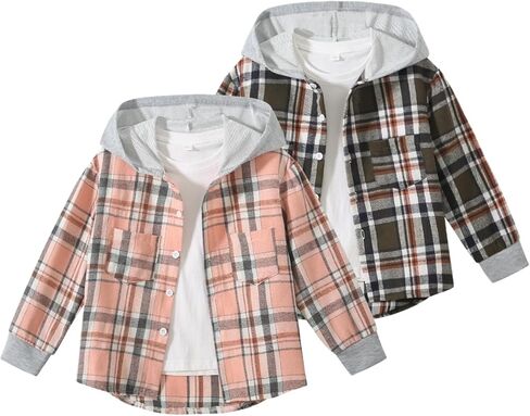 2 Pcs Girls Plaid Shirt Casual Button Down Shirts Long Sleeve Hoodies Tops for 3-12Years in Kuwait