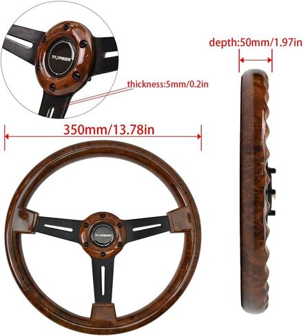14 "350 مللي متر ABS الكلاسيكية الخشب الحبوب ضوء عجلة القيادة العالمي السيارات تعديل عجلات القيادة 3 تكلم مع زر القرن و 6 المسمار in Saudi Arabia