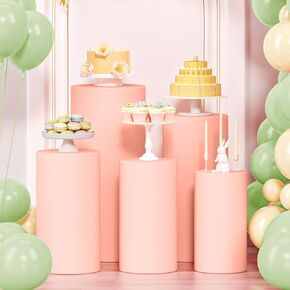 lebenguru 3pcs اسطوانة التمثال حامل يغطي فوشيا، جولة دنة عرض الركيزة يغطي، قماش مرن طيدة غطاء عمود لحفلات الزفاف عيد ميلاد الحدث ديكور الدعائم (يغطي فقط) in Kuwait
