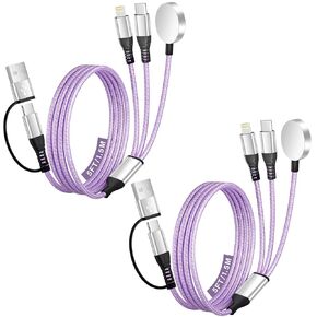 أساسيات السفر، كابل USB A/C 3 في 2 لشاحن ساعة Apple/شاحن iPhone 17/Lightning، سلك كابل شحن متعدد مجدول، أساسيات التخييم RV، مصمم لسلسلة iWatch وiPhone17-11/iPad-5FT in Kuwait