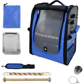 حقيبة ظهر لحمل الطيور من Birds Day - قفص سفر للببغاء مع قطعتين من المجثم ووعاء الطعام، صينية من الفولاذ المقاوم للصدأ (أخضر زيتوني داكن) in Kuwait