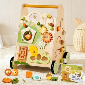 Wooden Baby Push Walker مع مركز النشاط-أداة مرور السيارات مرور البدلاء ، وعجلة القيادة ، والتروس ، والخرز ، ولعب Montessori للأطفال الصغار 1-3 ، والتعلم المشي. in Kuwait