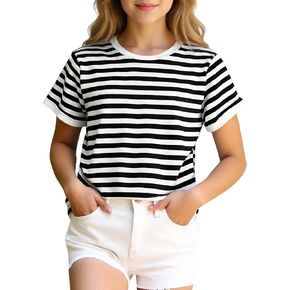 Girls Striped Shirt Graphic Tees Summer Cute Tops USA Short Sleeve Crewneck T Shirts in Kuwait