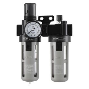 Compressed Air Filter Regulator Lubricator Combo Airtac BFC2000 1/4''NPT 0-140 PSI with Pressure Gauge Semi-Auto Drain 3 in 1 Two FR.L Unit in Kuwait