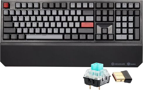 لوحة مفاتيح ميكانيكية لاسلكية Hexgears X5 كاملة الحجم 108 مفاتيح، Kailh Box 3.0 Clicky Switch، مريح، N-Key Rollover، لوحة مفاتيح ألعاب بإضاءة خلفية مع مسند للمعصم (داكن) in Kuwait