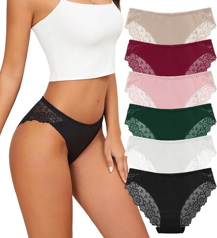 XI LIU 6 Pack Lace Underwear for Women Cheeky Cotton Panties for Women Sexy Lace Hipster Brief in Saudi Arabia