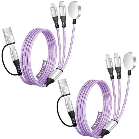 أساسيات السفر، كابل USB A/C 3 في 2 لشاحن ساعة Apple/شاحن iPhone 17/Lightning، سلك كابل شحن متعدد مجدول، أساسيات التخييم RV، مصمم لسلسلة iWatch وiPhone17-11/iPad-5FT in Kuwait