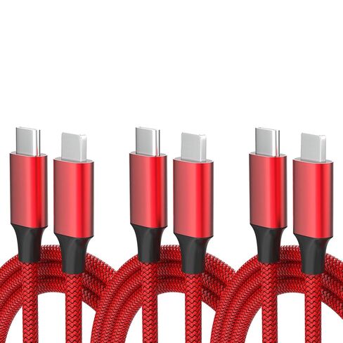 كابل USB C إلى L 3Pack 4FT، كابل شاحن سريع لهاتف Apple iPhone، سلك طاقة متين من النايلون المضفر من النوع C شحن سريع لهاتف iPhone 14 13 12 11 Pro Max Xr Xs 8 7 6 Plus والمزيد، أحمر in Saudi Arabia