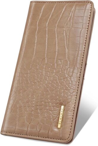 محفظة نسائية ثنائية الطي من جلد التمساح الصناعي، محافظ طويلة رفيعة ونحيفة، محفظة حامل بطاقات الائتمان RFID مع سحاب خلفي وجيب للعملات المعدنية للنساء والرجال، وردي in Kuwait