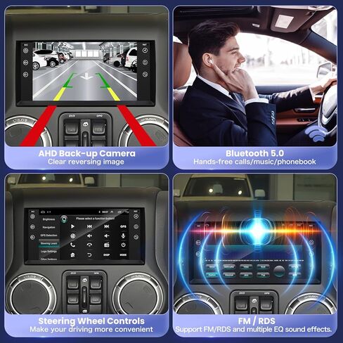 2 + 32G راديو السيارة ستيريو لسيارة جيب رانجلر JK كومباس جراند شيروكي دودج رام، مدمج لاسلكي Carplay Android Auto، شاشة لمس 10 بوصات للسيارة مع كاميرا احتياطية للملاحة WiFi GPS in Kuwait