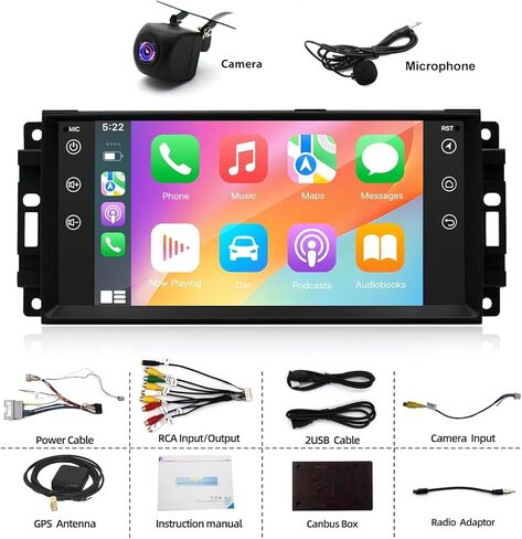 2 + 32G راديو السيارة ستيريو لسيارة جيب رانجلر JK كومباس جراند شيروكي دودج رام، مدمج لاسلكي Carplay Android Auto، شاشة لمس 10 بوصات للسيارة مع كاميرا احتياطية للملاحة WiFi GPS in Kuwait