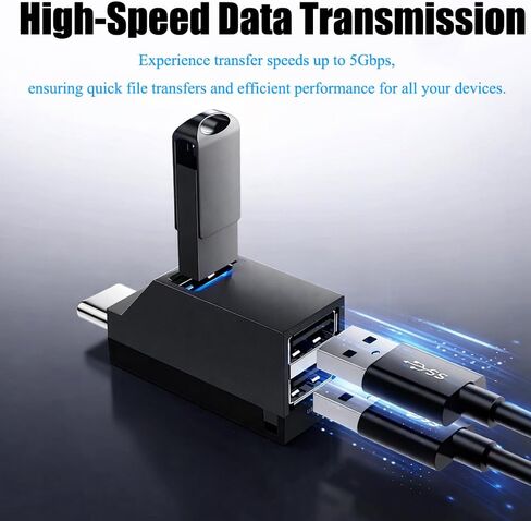 موزع USB C 3 في 1، محور على شكل صافرة من النوع C إلى USB 3.0 مع 3 منافذ، تصميم حبل معلق، خفيف الوزن، محمول، نقل بيانات عالي السرعة لأجهزة الكمبيوتر المحمول والهواتف الذكية والمزيد (أسود) in Kuwait