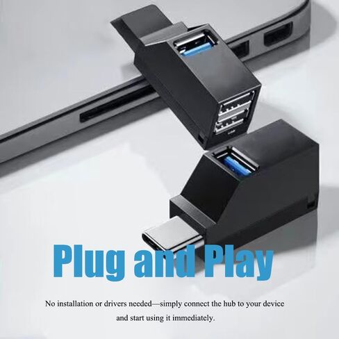 موزع USB C 3 في 1، محور على شكل صافرة من النوع C إلى USB 3.0 مع 3 منافذ، تصميم حبل معلق، خفيف الوزن، محمول، نقل بيانات عالي السرعة لأجهزة الكمبيوتر المحمول والهواتف الذكية والمزيد (أسود) in Kuwait
