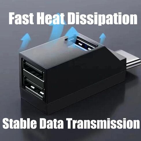 موزع USB C 3 في 1، محور على شكل صافرة من النوع C إلى USB 3.0 مع 3 منافذ، تصميم حبل معلق، خفيف الوزن، محمول، نقل بيانات عالي السرعة لأجهزة الكمبيوتر المحمول والهواتف الذكية والمزيد (أسود) in Kuwait