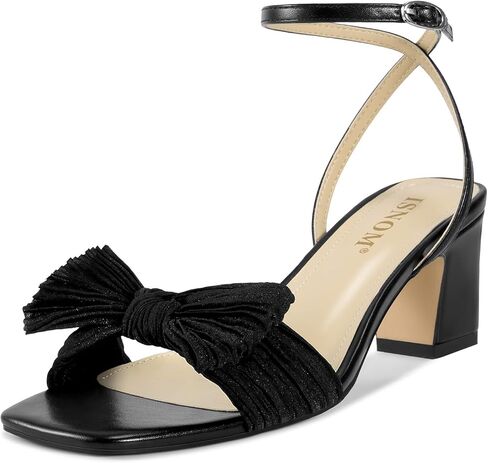 ISNOM Women's Bow Knot Heeled Sandals Ongle Boxle Strap Open Open Toe Block Heels Heels Bride Berde Party Cheel in Kuwait