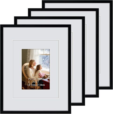 PHAREGE 8x10 White Picture Frames 4 Pack, Double Mat Frame for 5x7 or 4x6 Photo, Tabletop Display or Wall Hanging in Kuwait