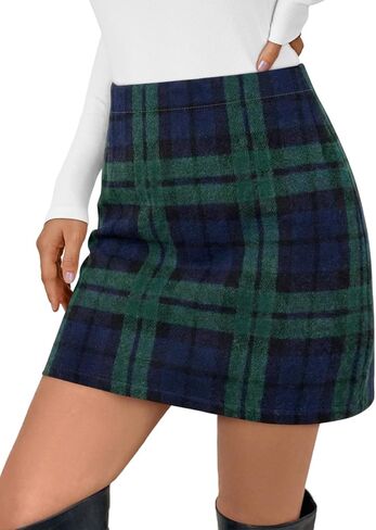 LILLUSORY Womens Plaid Skirt Fall High Waist Flannel Mini Checkered Skirts Winter Corduroy Sweater Dress 2025 in Saudi Arabia