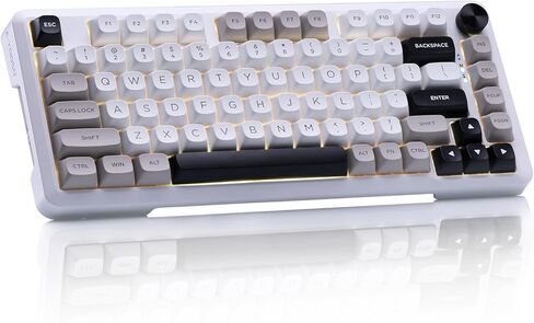 لوحة مفاتيح ميكانيكية لاسلكية E-YOOSO Z-82، تخطيط 75%، لوحة مفاتيح ألعاب لاسلكية قابلة للتبديل السريع، وضع ثلاثي BT/2.4 جيجا هرتز/Type-C، لوحات مفاتيح ألعاب بإضاءة خلفية RGB، متوافقة مع Win/Mac (أبيض ورمادي وأسود) in Kuwait