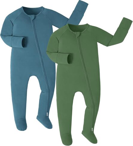 Junneng حديثي الولادة طفل فوتي بيجاماس ، Viscose من Bamboo Sleeper مع القفازات ، 2 Way ykk Zipper Romper ، 0-12 شهر in Kuwait