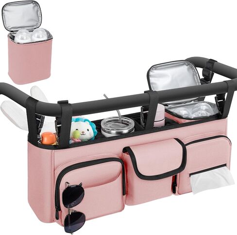منظم عربة مزدوجة متوافق مع Bob Duallie و Baby Jogger City Mini GT2 ، إكسسوارات عربة أطفال مزدوجة مع حقيبة باردة ، CARTOLE CONSOLE Double Stroller CADDY مع حامل الكأس in Kuwait