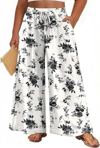 Aodemo Women's Palazzo Pants Dressy Wide Leg Pants High Waist Casual Beach Flowy Culottes with Pockets in Kuwait