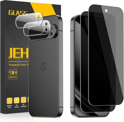 [2+2 Pack] 2 Packs Privacy Tempered Glass Screen Protector for Google Pixel 10 with 2 Pack Camera Lens Protector, Support Fingerprint Unclock, 9H Hardness in Saudi Arabia
