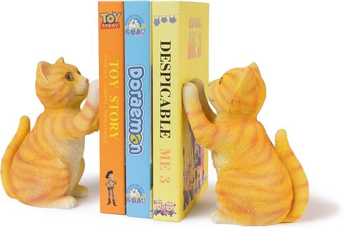 Cute Cat Bookends for Shelves, Heavy Duty Bookends, Decorative Bookends for Kids Books, Non-Skid Design, Grey Cat Statue Enthusiasts Gifts in Kuwait
