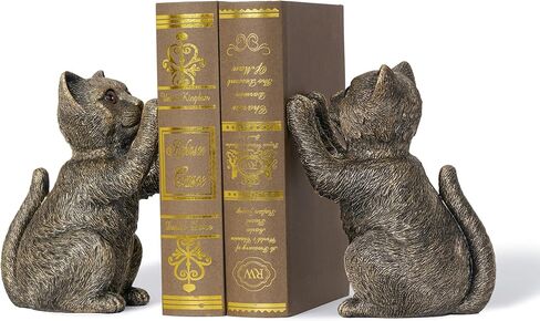 Cute Cat Bookends for Shelves, Heavy Duty Bookends, Decorative Bookends for Kids Books, Non-Skid Design, Grey Cat Statue Enthusiasts Gifts in Kuwait