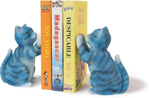 Cute Cat Bookends for Shelves, Heavy Duty Bookends, Decorative Bookends for Kids Books, Non-Skid Design, Grey Cat Statue Enthusiasts Gifts in Kuwait
