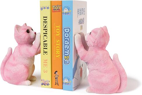 Cute Cat Bookends for Shelves, Heavy Duty Bookends, Decorative Bookends for Kids Books, Non-Skid Design, Grey Cat Statue Enthusiasts Gifts in Kuwait