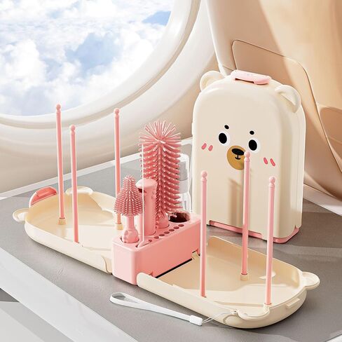 Baby Bottle Brush, 6 in 1 Travel Bottle Cleaner Kit with Silicone Bottle Brush, Nipple Brush, Straw Brush, Soap Dispenser, Bottle Drying Rack, Portable Essentials for Home and Travel-Green in Saudi Arabia