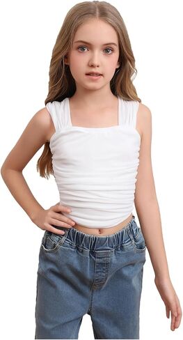 SOLY HUX Girl's Summer Ruched Sleeveless Crop Tops Sweetheart Neck Cute Tank Shirts in Saudi Arabia