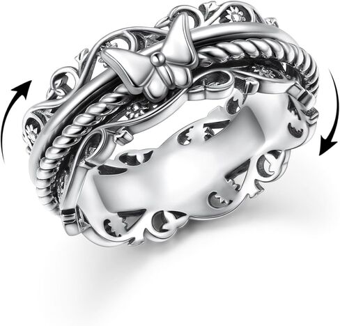 Lotus Moonstone Ring 925 Sterling Silver Fildget Rings للقلق الإجهاد تخفيف ADHD حلقات التوحد هدية المجوهرات للنساء in Kuwait