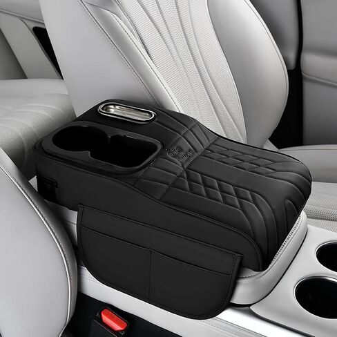 Center Console Cover for Car, Microfiber Leather Car Arm Rest Cover with 2 Cup Holders, Universal Car Accessories Interior, Black in Kuwait