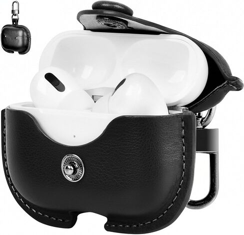 لحافظة AirPods 4 الجلدية | حافظة AirPods الجيل الرابع اللطيفة من قطعة واحدة | مع سلسلة المفاتيح | حافظة سماعات ايربودز الجيل الرابع للرجال والنساء موديل A3058/A3059 (أسود) in Kuwait