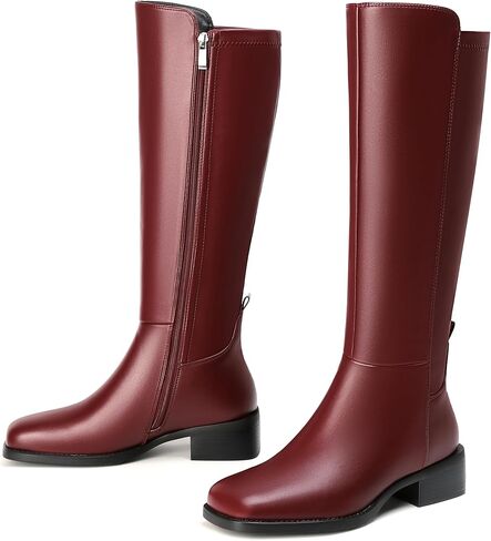 أحذية Vivianly Women Wide High -High -High - كعب مربع إصبع القدم ، والأحذية الطويلة السحابية الجانبية in Kuwait