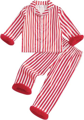 Toddler Baby Girls Silk Satin Pajamas Set Feather Trim Long Sleeve Botton Shirt Tops Pajama Pant Fuzzy Lounge Pjs in Saudi Arabia