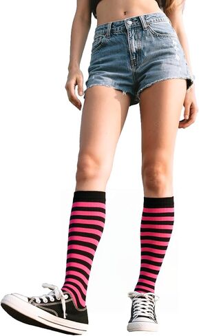 Striped Knee High Socks Women Long Tube Socks Funny Crazy Black Stripe Tall Sock Halloween Party Costume Knee Highs in Saudi Arabia