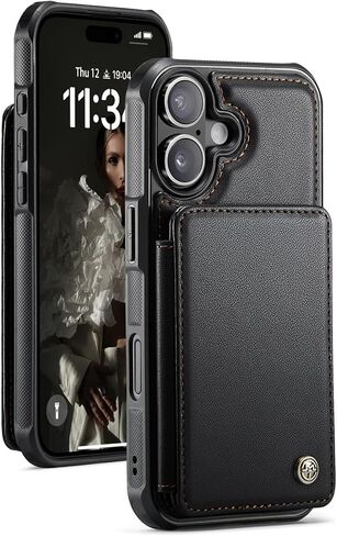 حافظة محفظة لهاتف iPhone 17 Pro Max مع حامل بطاقة، مسند من جلد البولي يوريثان RFID للرجال والنساء، حافظة متينة مقاومة للصدمات لهاتف iPhone 17 Pro Max (بني) in Kuwait