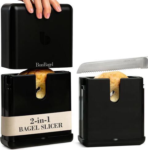 Bagel Slicer Cutter for Small and Large Bagels, Auto-Center, White | 7-Inch Bagel Cutter, Precision Blades slices Bread, Bagels, Muffins Evenly, Compact Design for Kitchen, Dishwasher safe in Saudi Arabia