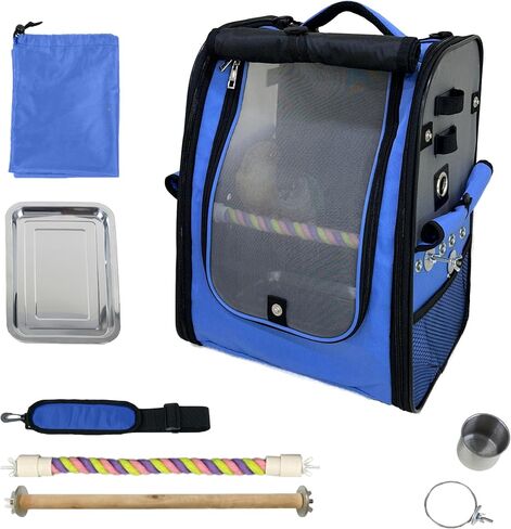 حقيبة ظهر لحمل الطيور من Birds Day - قفص سفر للببغاء مع قطعتين من المجثم ووعاء الطعام، صينية من الفولاذ المقاوم للصدأ (أخضر زيتوني داكن) in Kuwait