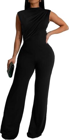 SxClub Sexy Jumpsuits for Women Dressy Sexy Elegant V Neck Long Straight Pants Jumpsuit in Kuwait