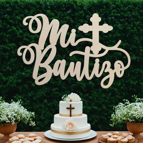 Mi Bautizo Wood Sign - المعمودية والاحتفالات الدينية لوازم استحمام الطفل ، ديكور معلق Mi Bautizo الخشبي لخلفية Party First Communion (Mi Bautizo Wooden Backdrop) in Saudi Arabia