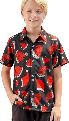 BRISIRA Boys Christmas Shirt Kids Hawaiian Christmas Shirt Dress Holiday Button Down Ugly Funny Gifts for Kids Youth Size4-15 in Kuwait