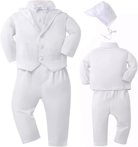 Booulfi Baptism Outfits for Boys Baby Boy Outfits Christening Gifts White Suits with Dress Shirt Pants in Saudi Arabia