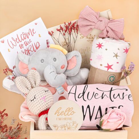 Baby Girl Gifts,Baby Shower Gifts for Girls,New Born Baby Girls Gift,Baby Girl Gift Basket,Unique Baby Gift Essential,Gender Reveal Gifts,Rattle Swaddle Blanket Baby Girl Gifts in Saudi Arabia