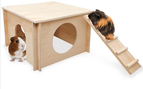 kathson Guinea Pig Hideout House,Wooden Chinchilla Hide Hut with Climbing Ladder and Windows, Hamster House for Mouse Hedgehog Squirrel Mice Gerbils Hiding Sleeping and Playing in Saudi Arabia