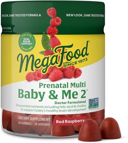 Megafood Baby & Me 2 الفيتامينات السابقة للولادة للنساء مع حمض الفوليك والكولين لتطور دماغ الطفل ؛ بالإضافة إلى نكهة التوت الفاكهة الحقيقية - 60 غومين (30 حصص) in Kuwait