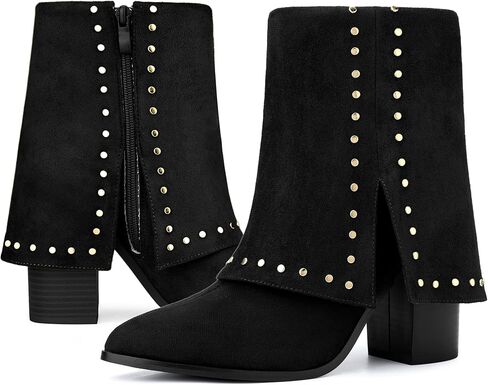Perphy Fold Over Boots Pointy Toe Block Heel Studded Ankle Boots for Women in Saudi Arabia