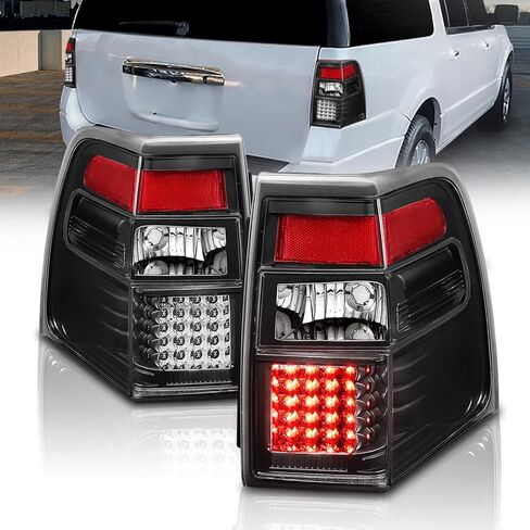 AmeriLite for 2007-2017 Ford Expedition [Full LED] C-Type Tube Sequential Siganl Smoke Black Replacement Tail Lights Set - Passenger and Driver Side in Saudi Arabia